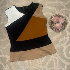 NWT🌷WORTHINGTON🌷Tan black cap sleeve peplum poly spandex knit blouse
